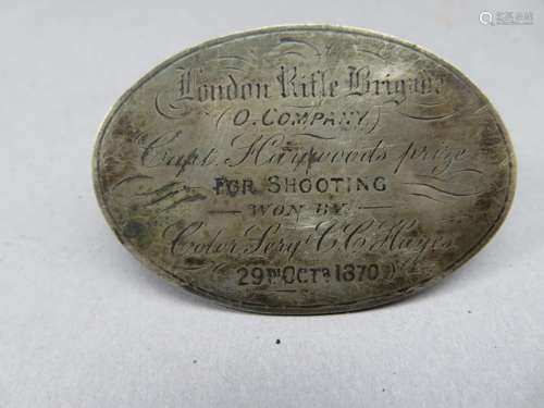 A SILVER PRESENTATION PLAQUE FOR SHOOTING