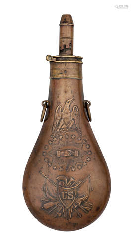 AN AMERICAN 'PEACE' GUNPOWDER FLASK BY BATTY