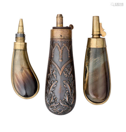 ‡TWO CONTINENTAL FLASKS AND TWO HORN FLASKS