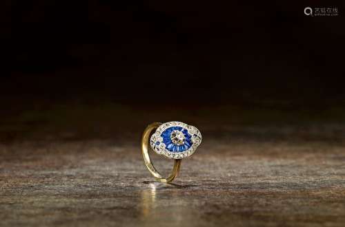 1920年制 ART DECO时期蓝宝石钻石戒指