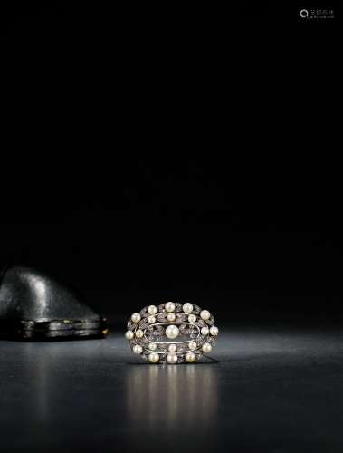1901年制 爱德华时期野生珍珠镶嵌钻石胸针