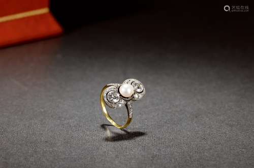1910年制 爱德华时期钻石镶嵌珍珠戒指