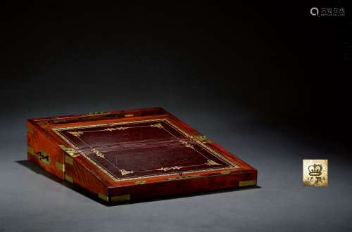 1840年制 维多利亚时期嵌黄铜桃花心木折迭书写台