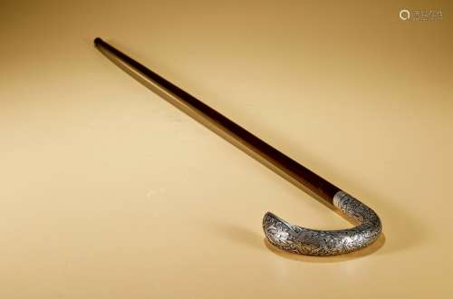 十九世纪制 纯银镶嵌古董手杖