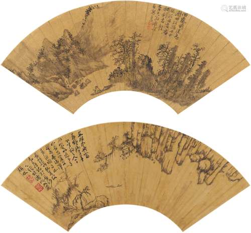 谢时臣（1487～1567后）等 烟雨春钓图・湖山行舟图