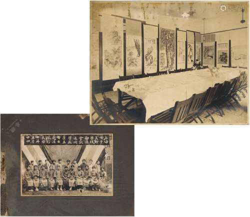 刘海粟（1896～1994） 民国时期国画作品展及上海女子美术学校照片二帧