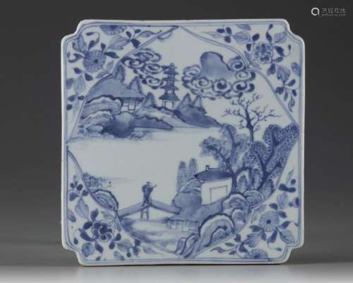 A CHINESE BLUE AND WHITE SQUARE TILE, CHINA, 18TH …