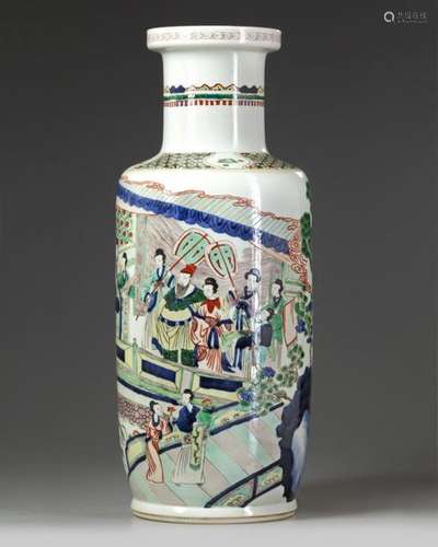 A CHINESE FAMILLE VERTE ROULAU VASE, CHINA, 19TH 2…