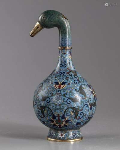 A CHINESE CLOISONNÉ ENAMEL DUCK HEAD BOTTLE VASE