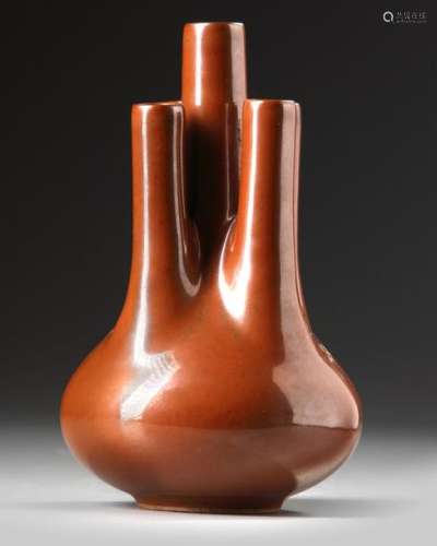 A CHINESE BROWN 'FIVE NECK' VASE, CHINA, 19TH 20TH…