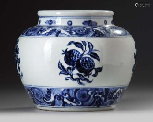 A CHINESE BLUE AND WHITE JAR, CHINA, QING DYNASTY …