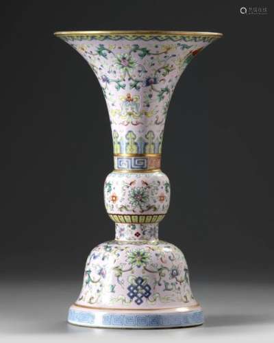 A CHINESE FAMILLE ROSE GU VASE, CHINA, 19TH 20TH C…