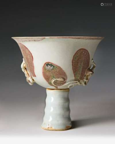 A CHINESE WHITE GLAZED STEM CUP