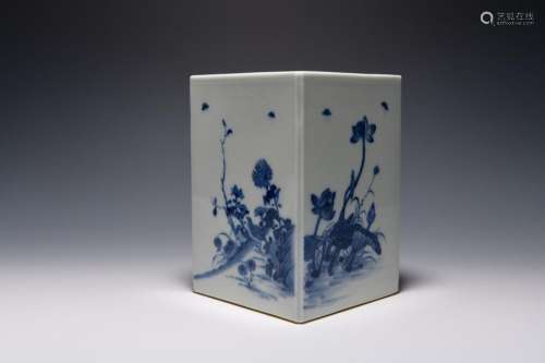 A CHINESE BLUE AND WHITE BRUSH POT, CHINA, 19TH 20…
