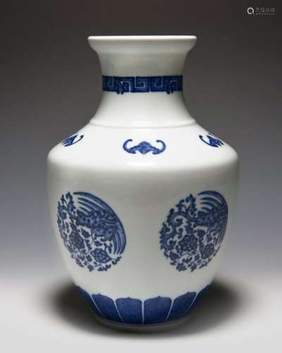 A CHINESE BLUE AND WHITE PHOENIX VASE, CHINA, 19TH…