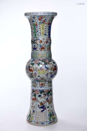 A CHINESE WUCAI LOBBED GU VASE, CHINA, 19TH 20TH C…