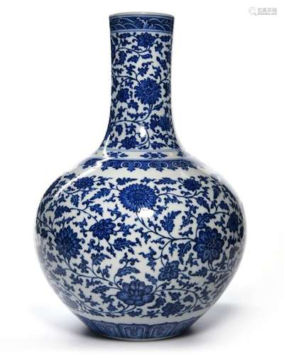 A CHINESE BLUE AND WHITE BOTTLE VASE, CHINA, 19TH …