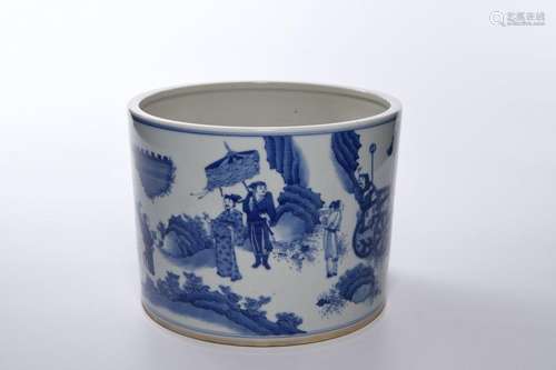 A CHINESE BLUE AND WHITE BRUSH POT