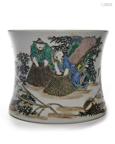 A CHINESE FAMILLE VERTE WAISTED BRUSH POT, CHINA, …