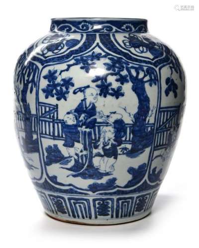 A CHINESE BLUE AND WHITE JAR