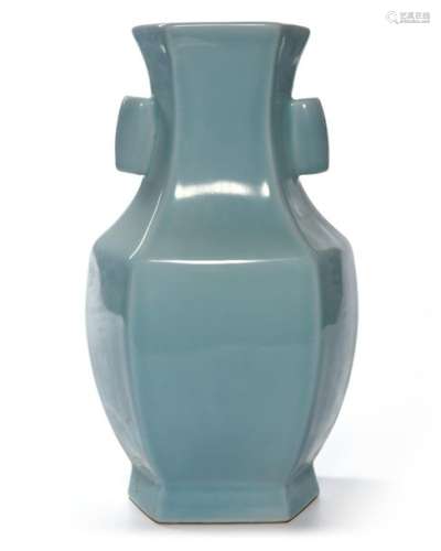 A CHINESE PALE BLUE HEXAGONAL VASE
