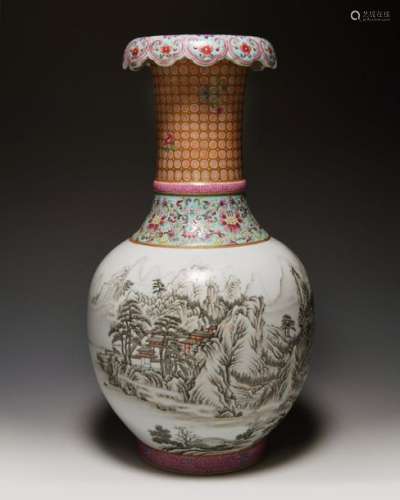 A CHINESE FAMILLE ROSE WINTER SCENE VASE, CHINA