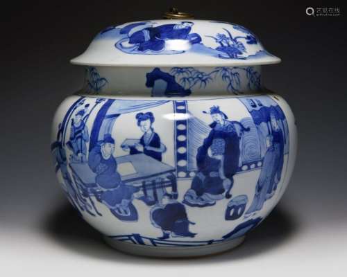 A CHINESE BLUE AND WHITE POT AND COVER, CHINA,19TH…