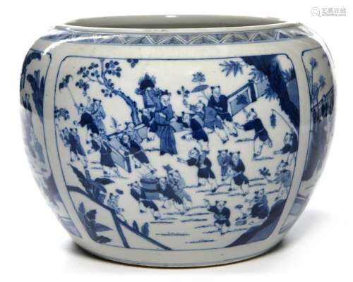 A CHINESE BLUE AND WHITE HUNDRED BOYS POT