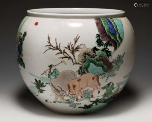 A CHINESE FAMILLE VERTE POT, CHIAN, 19TH 20TH CENT…