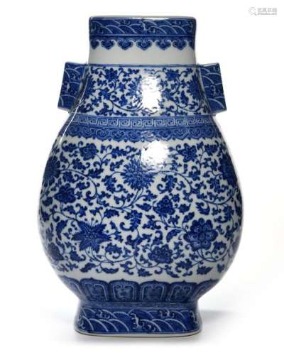 A CHINESE BLUE AND WHITE HU VASE