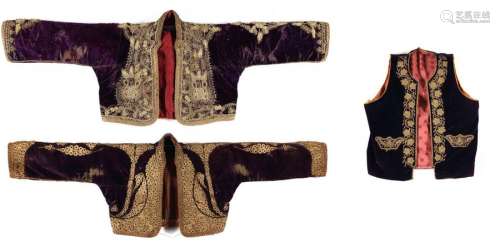 THREE OTTOMAN EMBROIDERED VELVET JACKETS, 20TH CEN…