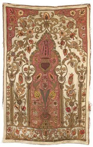 AN OTTOMAN COLORFUL EMBROIDERED HANGING PANEL, TUR…