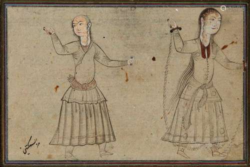 AN ISLAMIC PAINTING DEPICTING TWO FIGURES, INDIA, …