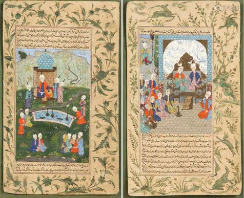 A PAIR OF SAFAVID MINIATURE PAINTINGS, ILLUMINATED…