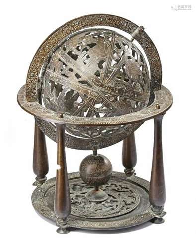 A BRONZE CELESTIAL GLOBE, IRAN OR INDIA, 19TH CENT…