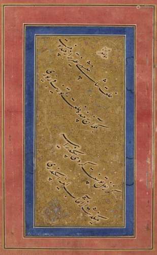 A SAFAVID CALLIGRAPHIC QUATRAIN ON A GOLD GROUND, …