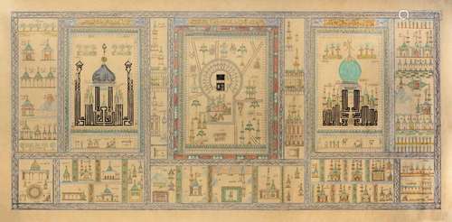 AN ISLAMIC PAINTING ON PAPER DEPICTING DIFFERENT M…