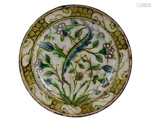 AN OTTOMAN IZNIK SAZ LEAF DISH, TURKEY, 17TH CENTU…