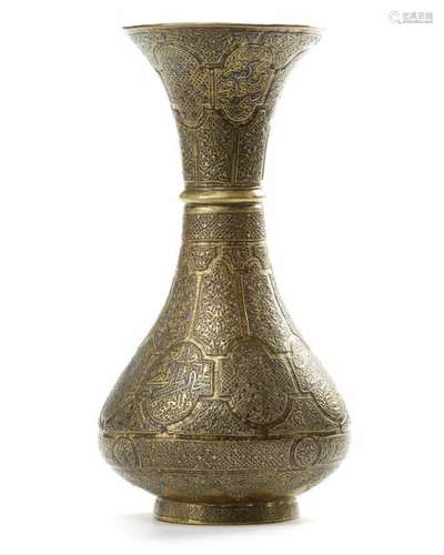 A SILVER INLAID BRASS VASE, EGYPT OR SYRIA, LATE 1…