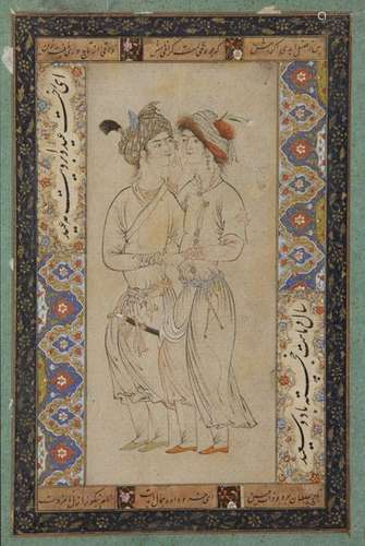 A PERSIAN MINIATURE OF A COUPLE, 19TH CENTURY, PER…