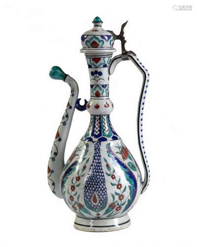 AN IZNIK STYLE POTTERY EWER, FRANCE, 19TH CENTURY