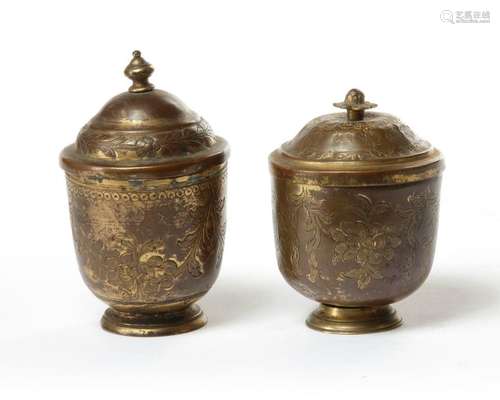 TWO OTTOMAN GILT COPPER TOMBAK LIDDED CUP, TURKEY,…