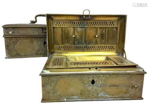 A PAIR OF EARLY 20TH CENTURY CHINESE BRASS CASKETS