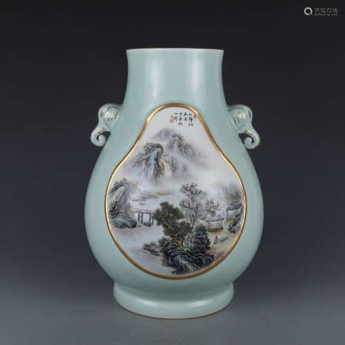 A Chinese Famille Rose Landscape Porcelain Zun