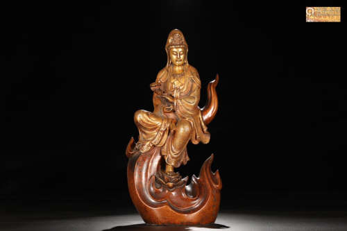A Chinese Gild Copper Guanyin Statue