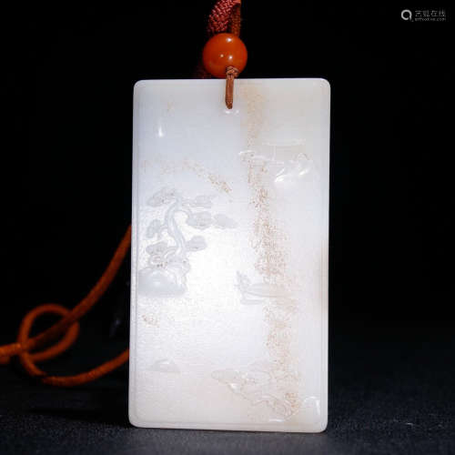 A Chinese Hetian Jade Landscape Carved Pendant