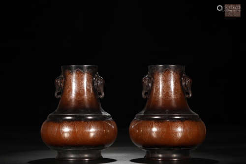 A Pair of Chinese Filigreework Copper Vase