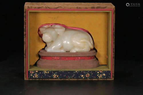 A Chinese Hetian Jade Carved Ox Ornament