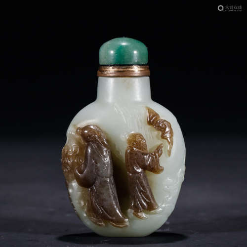 A Chinese White Jade Figure Carved Snuff Bottle