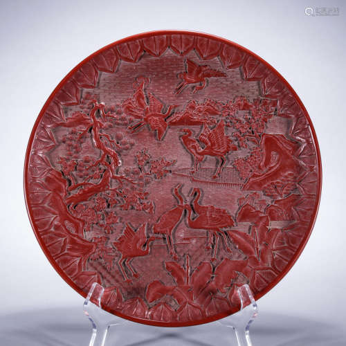 A Chinese Carved Red lacquerware Plate